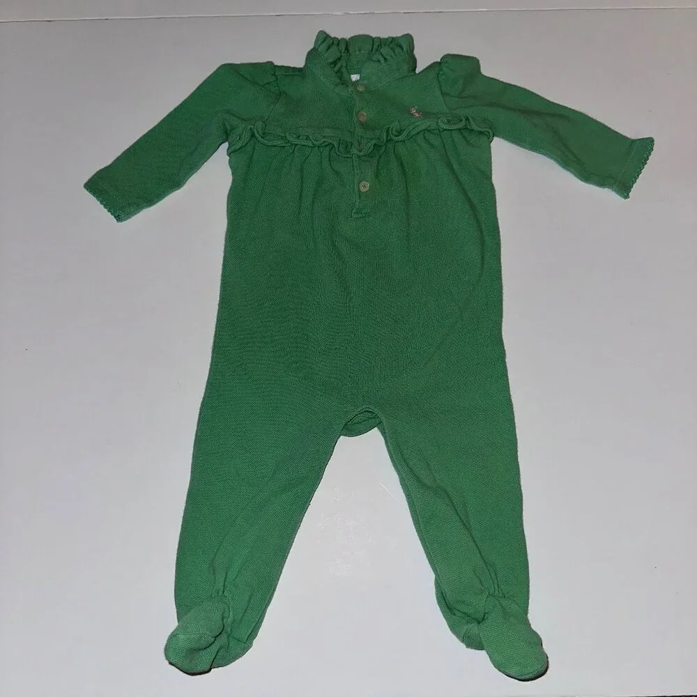 RALPH LAUREN BABY GIRLS GREEN ONE PIECE OUTFIT SIZE 6M St Patrick's Day